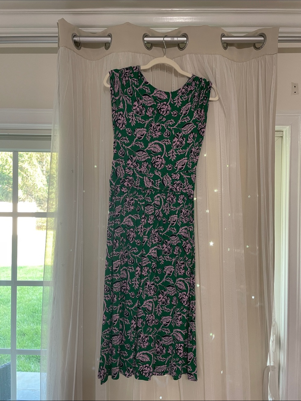 Green Floral Midi Dress with Pink Print 6L